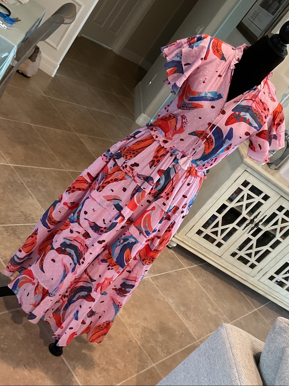 MAUDE VIVANTE maxi dress, pink with multicolor, size S